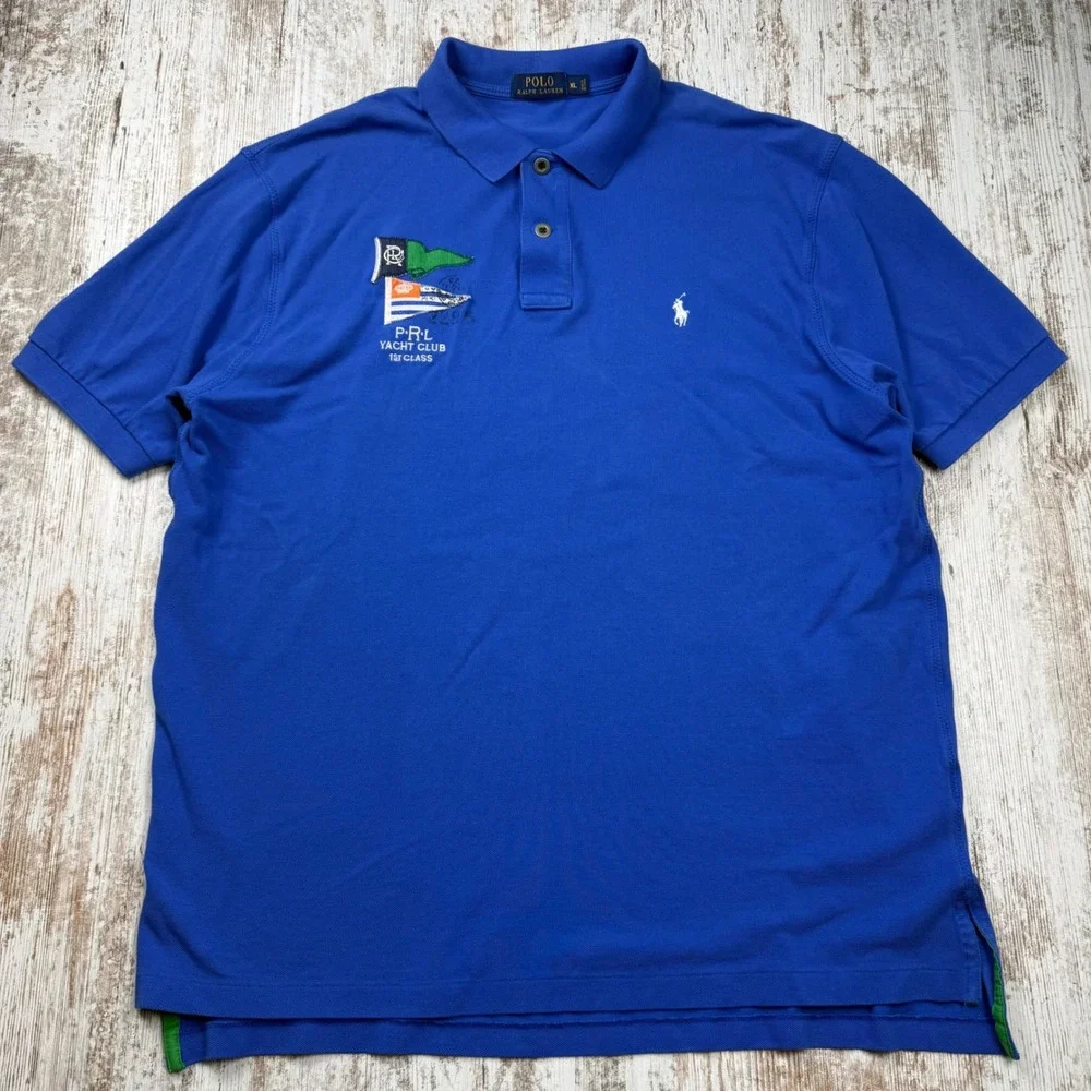 Polo Ralph Lauren Mens XL Blue Yacht Club 1st Class Nautical Flag Polo Shirt